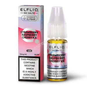 Elfbar Elfliq Strawberry Raspberry Cherry Ice Nic Salt E Liquid 10ml Bottle With Box