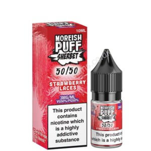 Strawberry Laces 5050 10ml 50 50 Eliquid Bottle With Box By Moreish Puff Sherbet