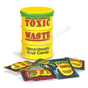 toxic waste yellow hazardously sour candy 42g (1.48oz) drum